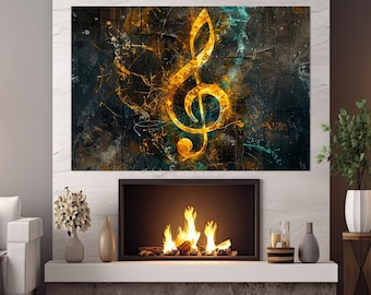 Violinschlüssel Gemälde Leinwanddruck, Musik Wandkunst, Abstrakte Musik Leinwand Druck, Musiker Geschenk, Musiklehrer Geschenk, gerahmt und fertig zum Aufhängen