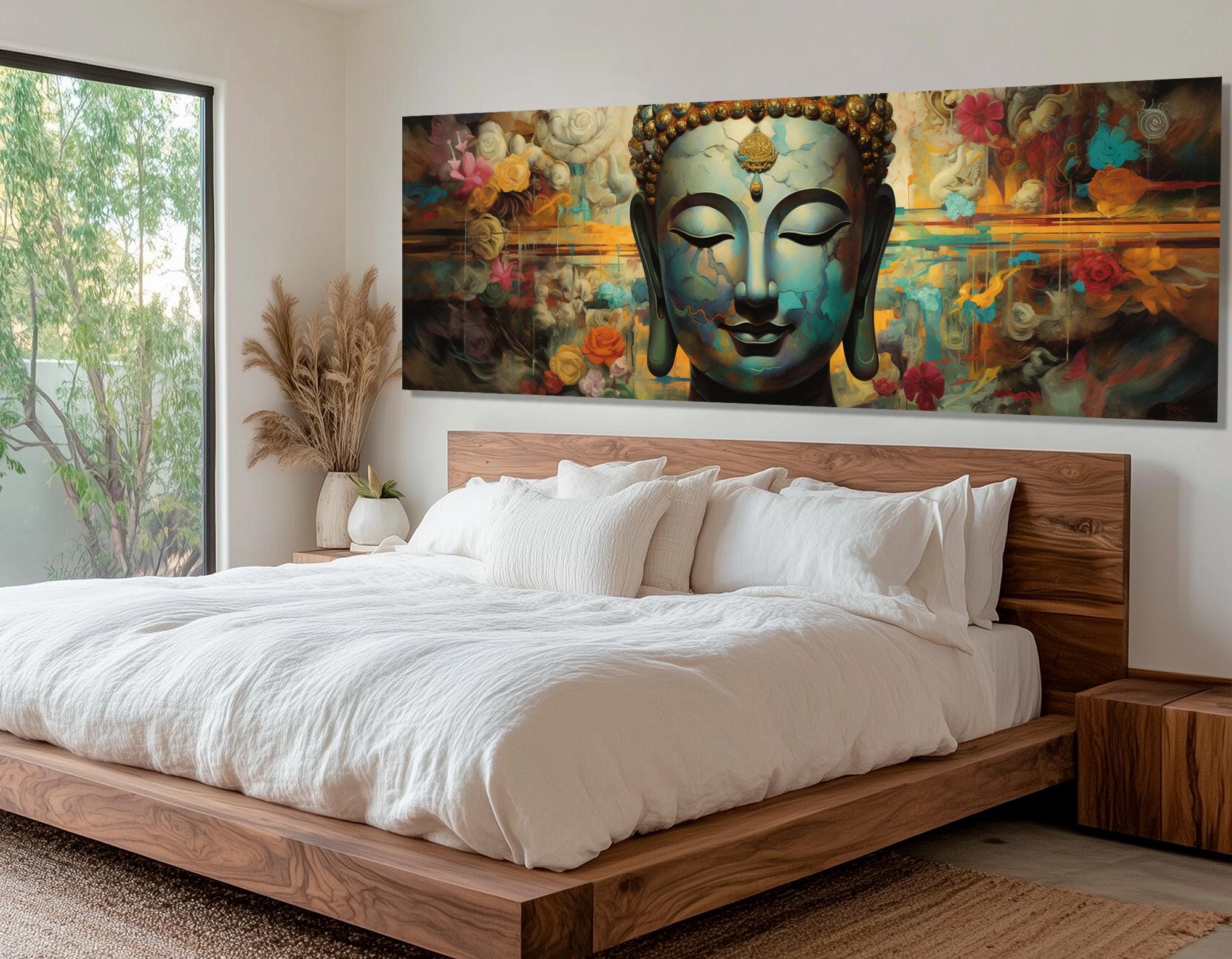 Buddha Painting Canvas Print, Abstract Buddhist Wall Art, Large Buddha ...