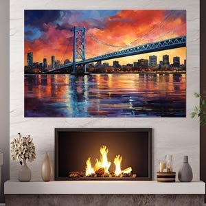 Abstract New Jersey Skyline Painting, New Jersey Canvas Print, New Jersey Wall Art, New Jersey Poster, Framed and Ready to Hang