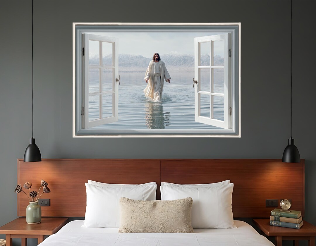 Open Window With Jesus Walking on Water Canvas Print, Biblical Miracle ...