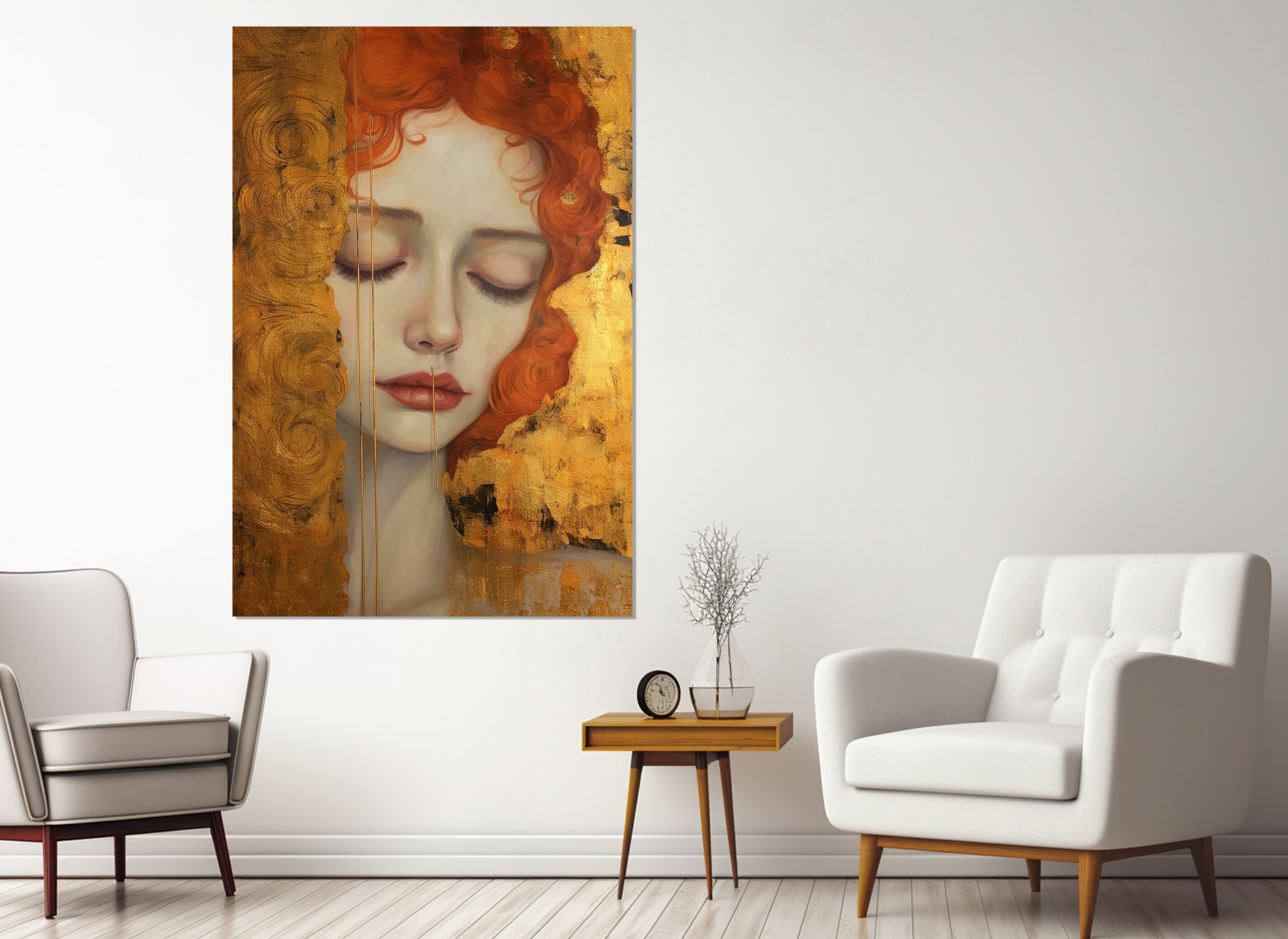 Abstract Gustav Klimt Style Painting Canvas Print, Woman Face Wall Art ...