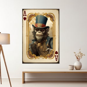 Impression sur toile As de pique avec singe, oeuvre d'art murale poker, cadeau pour joueur de cartes, encadré et prêt à accrocher