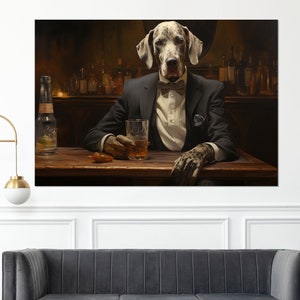 Dog in a Suit with Whiskey Canvas Print, Cigar Club Decor, Politician Gift, Businessman Gift, Framed and Ready to Hang