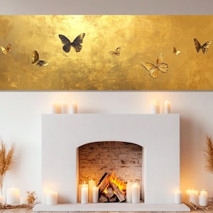 Gold Butterflies Painting Canvas Print, Gold Wall Art, Luxury Wall Decor, Butterfly Wall Art, Gold Wall Decor, Framed and Ready to Hang image 1