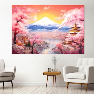 Large Fuji Mountain Painting Canvas Print, Japanese Wall Art, Stunning Fuji Mountain Painting, Asian Wall Decor, Framed and Ready to Hang