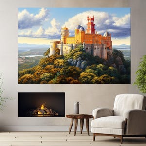 Pena Palace in Sintra, Portugal Canvas Print, Portugal Wall Art, Pena Palace Painting, Pena Palace Canvas Art, Framed and Ready to Hang