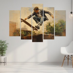 Retro Skateboarding Wall Art, Vintage Skateboarder in Suit Canvas Print, Skateboarding Print, Skateboard Poster, Framed and Ready to Hang