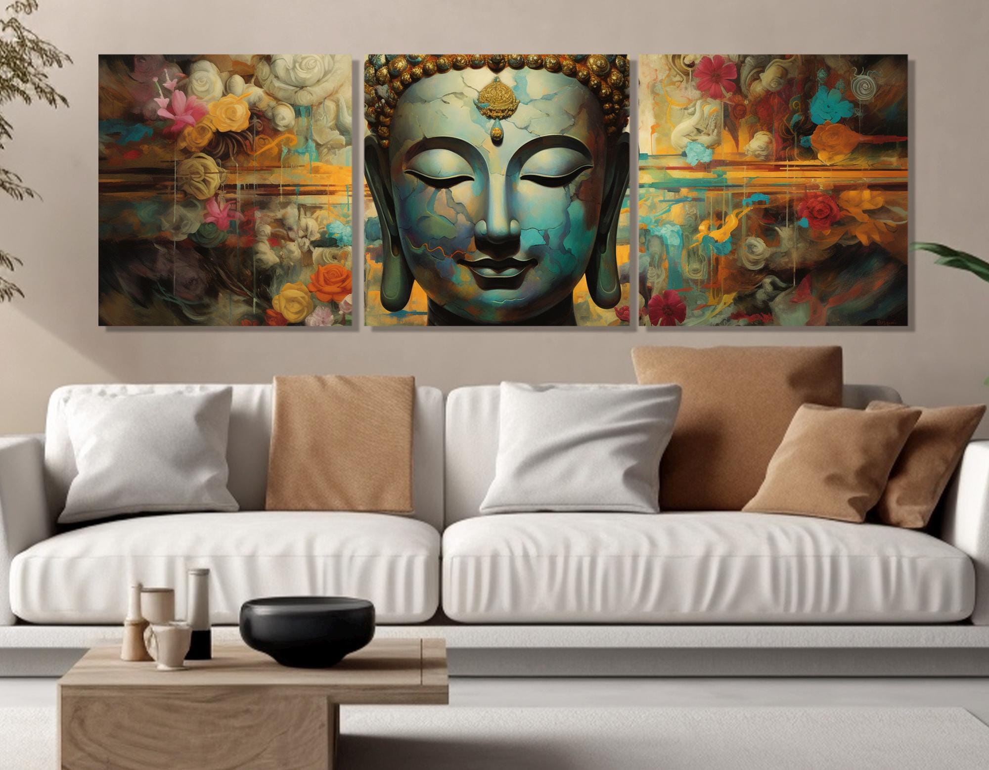 Buddha Painting Canvas Print, Abstract Buddhist Wall Art, Large Buddha ...