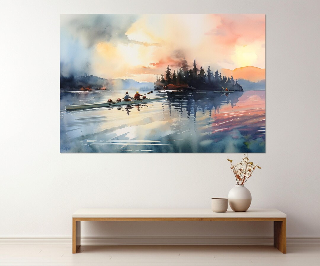 Rowers on the Foggy Lake Painting Canvas Print, Rowing Wall Art, Rowing ...