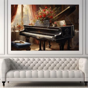 Cuadro de piano de cola vintage, impresión en lienzo de piano, arte mural de piano, regalo de pianista, enmarcado y listo para colgar.