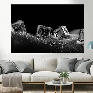 Arte mural erótico, impresión erótica abstracta en lienzo, arte mural sexy en blanco y negro, impresión de cubitos de hielo sobre cuerpo desnudo, enmarcada y lista para colgar. imagen 6