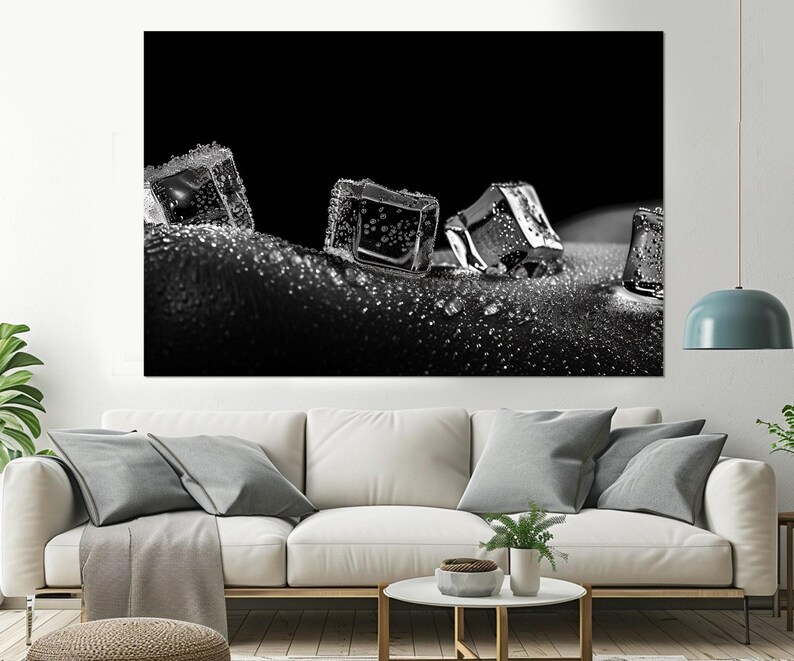 Arte mural erótico, impresión erótica abstracta en lienzo, arte mural sexy en blanco y negro, impresión de cubitos de hielo sobre cuerpo desnudo, enmarcada y lista para colgar. imagen 6