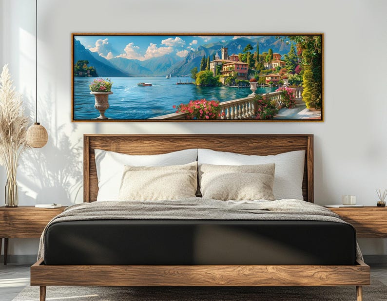 Beautiful Lake Como Coast Oil Painting Canvas Print, Italy Wall Art ...
