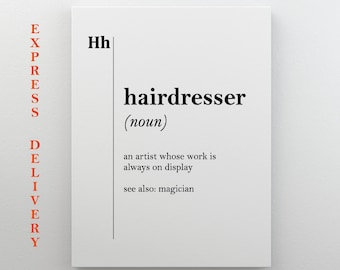 Hairdresser Canvas Art Hairdresser Gift Definition Print Barber Gift for Stylist Coworker Decor Barbershop Wall Art Typography Professions