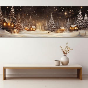 Winter Village Painting Canvas Print, Winter Wall Art, Winter Canvas Art, Christmas Wall Decor, Winter Painting, Framed and Ready to Hang