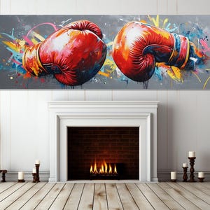 Abstract Boxing Gloves Painting Canvas Print, Boxing Wall Art, Boxing Print, Boxing Gym Wall Decor, Boxer Gift, Framed and Ready to Hang