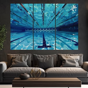 Swimming Pool Canvas Print, Swimming Wall Art, Swimmer Gift, Abstract Swimming Pool Painting, Water Sports Wall Art, Framed & Ready to Hang