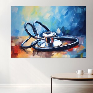 Stethoscope Painting Canvas Print, Therapist Gift, Hospital Wall Art, Framed and Ready to Hang image 4