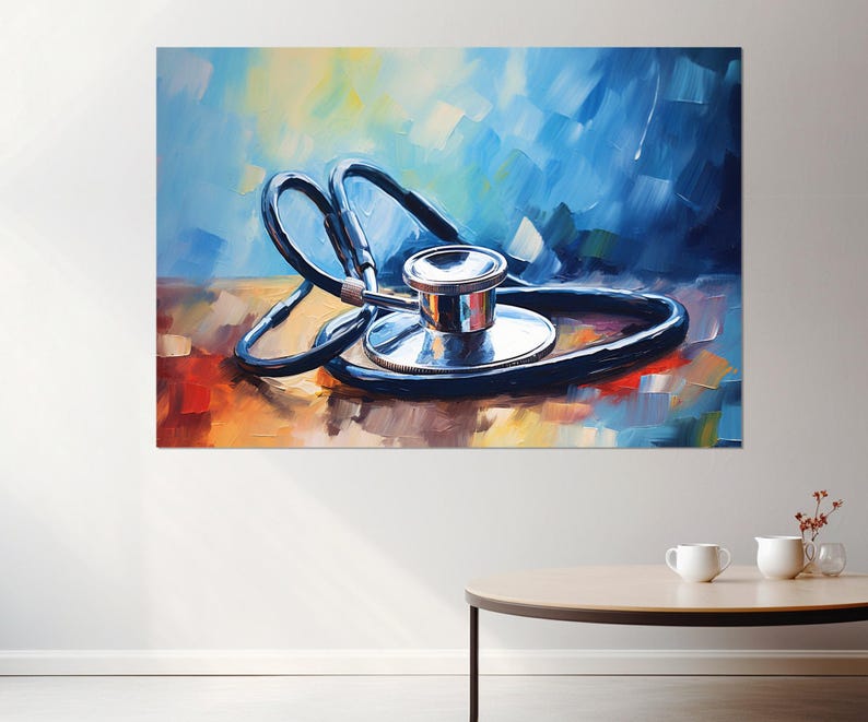 Stethoscope Painting Canvas Print, Therapist Gift, Hospital Wall Art, Framed and Ready to Hang image 4