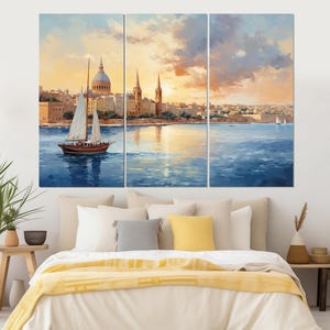 Abstract Malta Painting Canvas Print, Malta Wall Art, Valletta Skyline, Malta Canvas Art, Valletta Canvas Print, Framed and Ready to Hang image 7