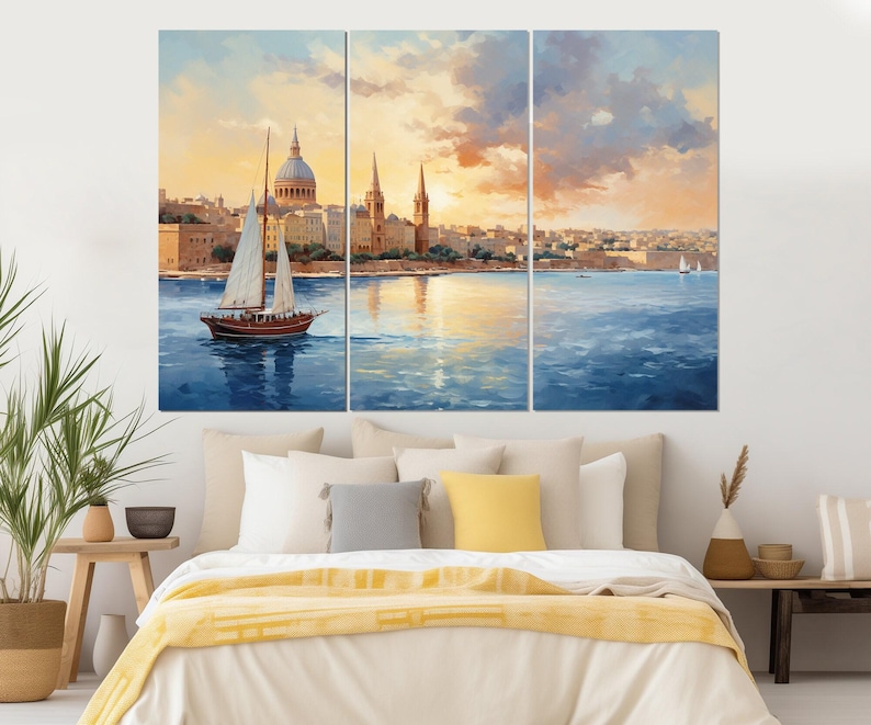 Abstract Malta Painting Canvas Print, Malta Wall Art, Valletta Skyline, Malta Canvas Art, Valletta Canvas Print, Framed and Ready to Hang image 7