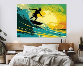 サーフィンウォールアート、ポップアートサーフィンキャンバスプリント