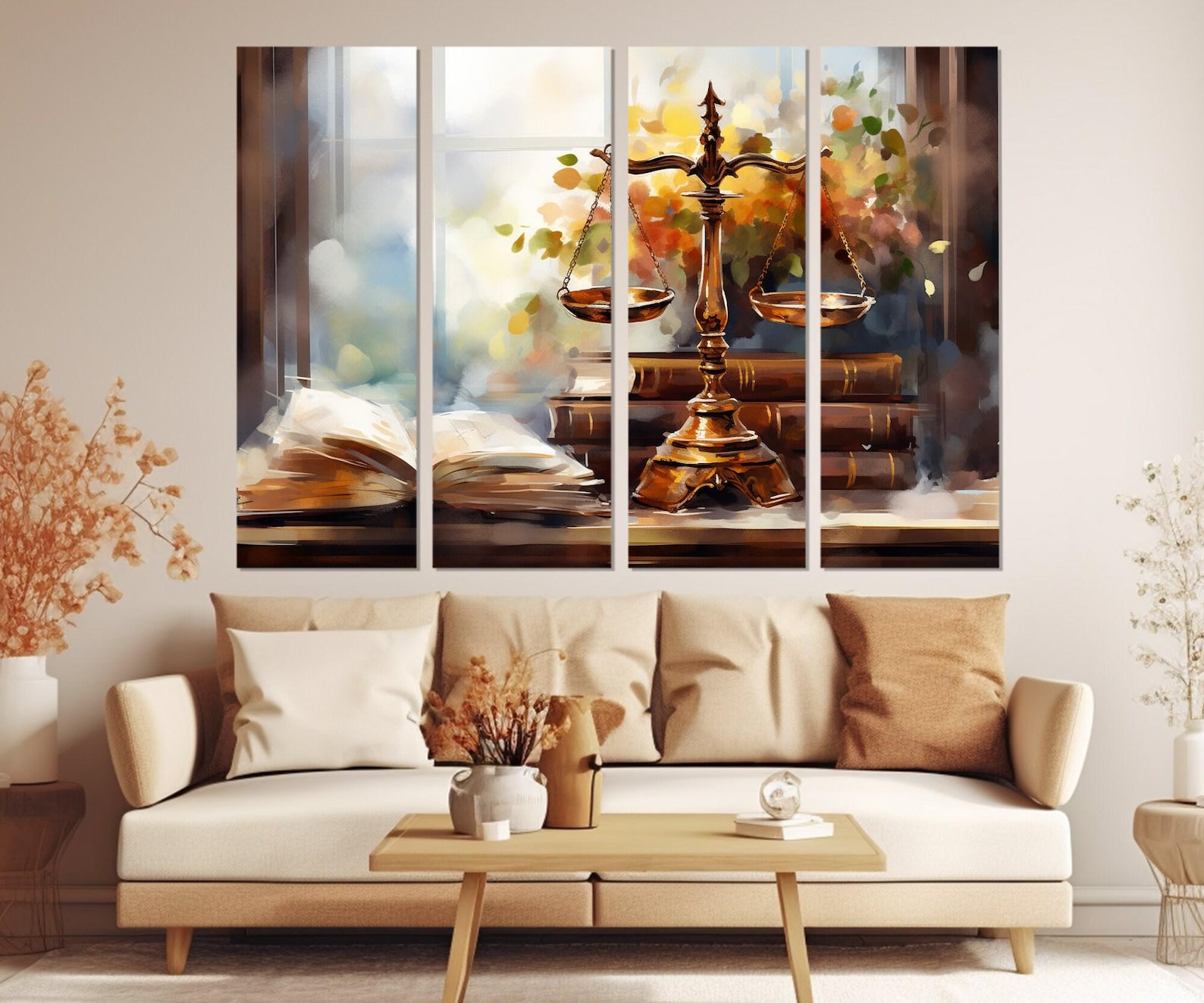 Justice Wall Art, Vintage Style Law Scales Oil Painting Canvas Print ...