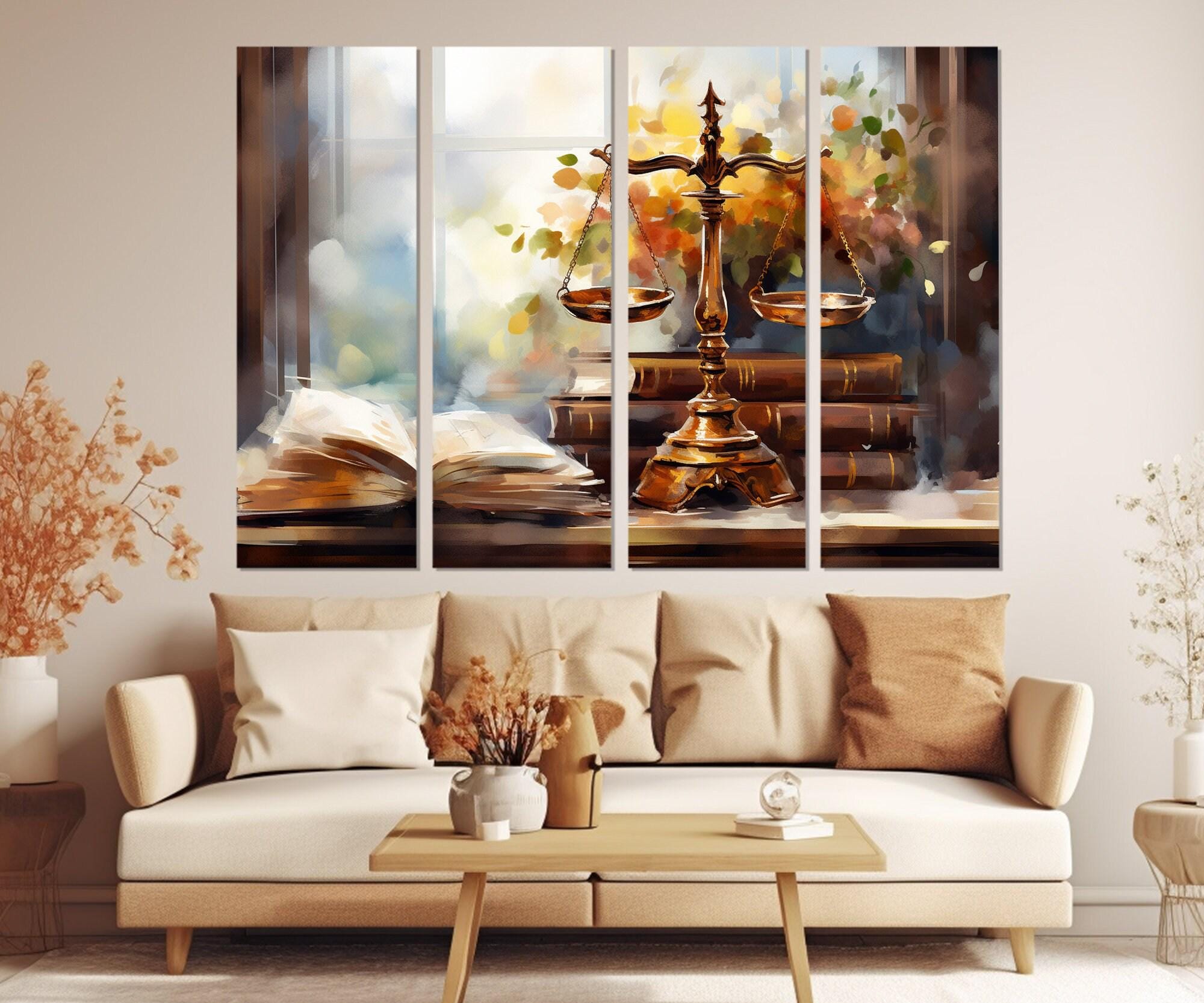 Justice Wall Art, Vintage Style Law Scales Oil Painting Canvas Print ...