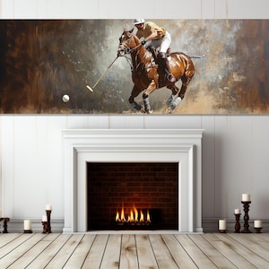 Abstraktes Polo Gemälde Leinwanddruck, Polo Wandbild, Polo Fan Geschenk, Polo Reiter auf Pferd Poster, Vintage Polo Druck, gerahmt und fertig zum Aufhängen
