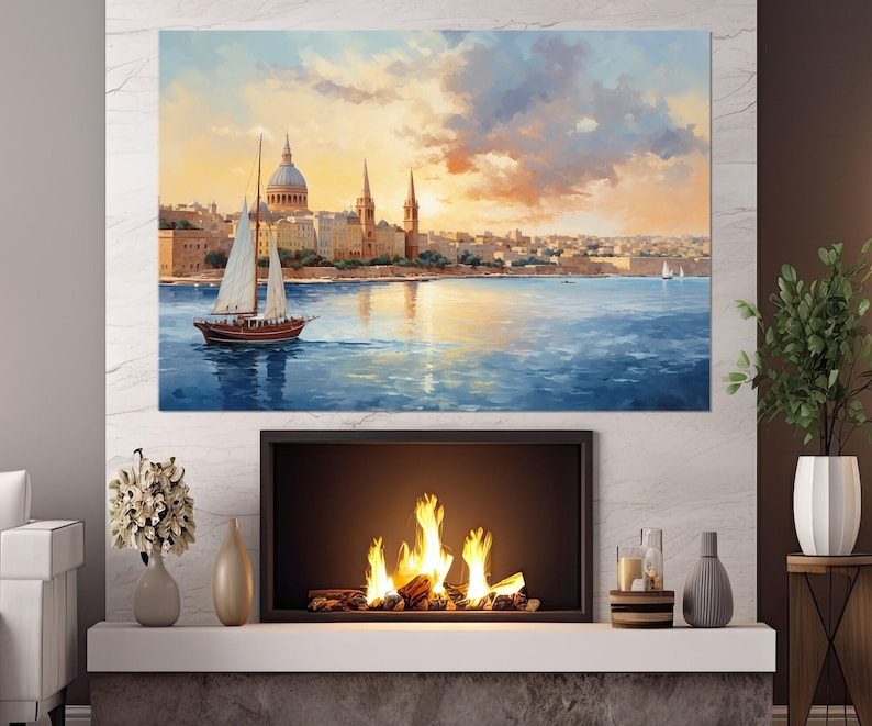 Abstract Malta Painting Canvas Print, Malta Wall Art, Valletta Skyline, Malta Canvas Art, Valletta Canvas Print, Framed and Ready to Hang image 5