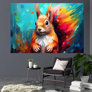 Cute Squirrel Abstract Painting Canvas Print, Squirrel Wall Art, Squirrel Canvas Art, Framed and Ready to Hang