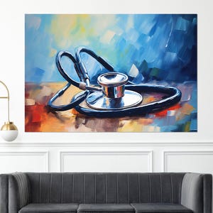 Stethoscope Painting Canvas Print, Therapist Gift, Hospital Wall Art, Framed and Ready to Hang
