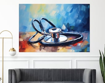 Stethoscope Painting Canvas Print, Therapist Gift, Hospital Wall Art, Framed and Ready to Hang
