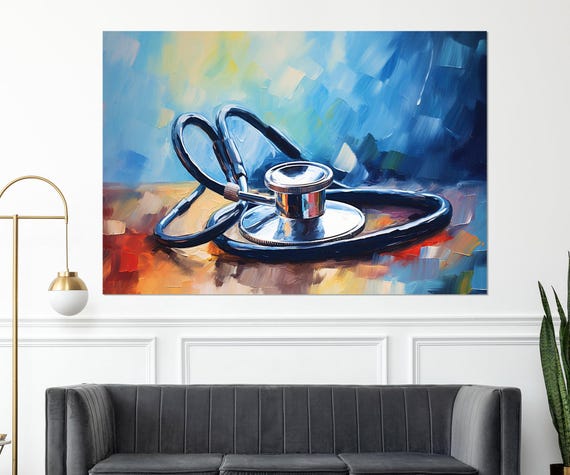 Stethoscope Painting Canvas Print, Therapist Gift, Hospital Wall Art, Framed and Ready to Hang