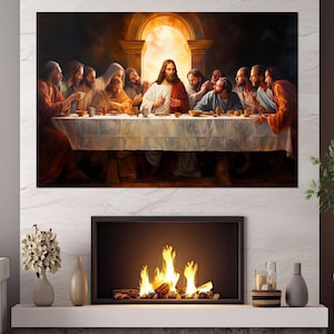 Last Supper Inspired Wall Art, Religious Painting Canvas Print, Religious Wall Art, Jesus Christ Painting, Framed and Ready to Hang