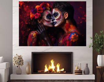 死者の日の頭蓋骨の絵画 - ハロウィーンアート、死者の日の壁アート
