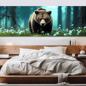 Grizzly Bear in Forest Painting Canvas Print, Grizzly Bear Canvas, Bears Wall Art, Hunter Gift, Brown Bear Poster, Framed and Ready to Hang