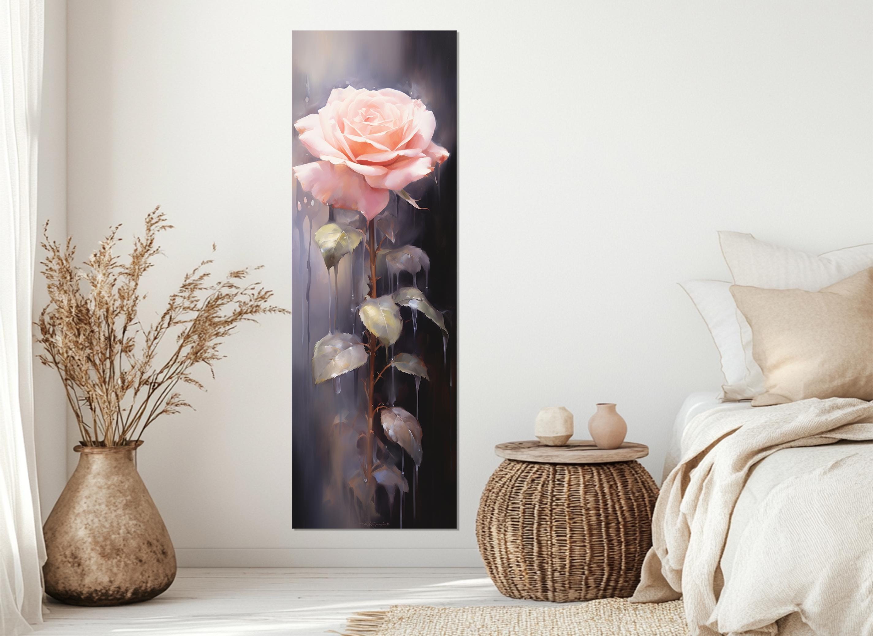 Soft Pink Rose Flower Abstract Painting Canvas Print, Floral Wall Art, Floral Wall Decor, Vertical Rose Poster, Framed & Ready to Hang