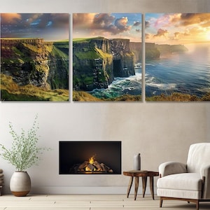 Große Cliffs Of Moher Leinwand Druck, Cliffs Of Moher Panorama, Irland Wandkunst, gerahmt und fertig zum Aufhängen