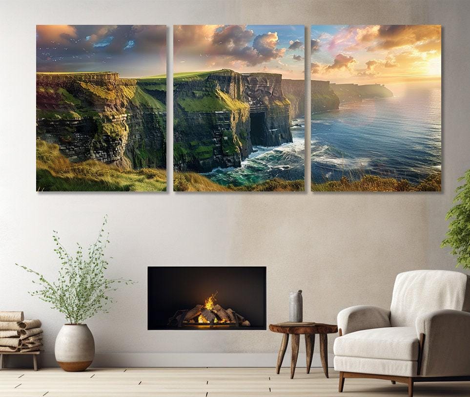 Large Cliffs Of Moher Canvas Print, Cliffs Of Moher Panorama, Ireland Wall Art, Framed and Ready to Hang