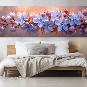 Lilac Blossom Painting Canvas PRINT, Floral Panoramic Wall Art, Large Bedroom Wall Decor, Lilac Canvas Art, Framed and Ready to Hang
