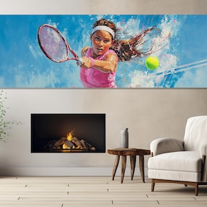 Tennis Wall Art, Lady Tennis Player Canvas Print, Tennis Club Decor, Tennis Wall Art, Tennis Gifts, Framed and Ready to Hang