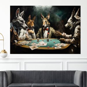 Canvasprint wolven speelkaarten, pokermuurkunst, muurdecoratie pokerclub, pokerspeler cadeau, ingelijst en klaar om op te hangen