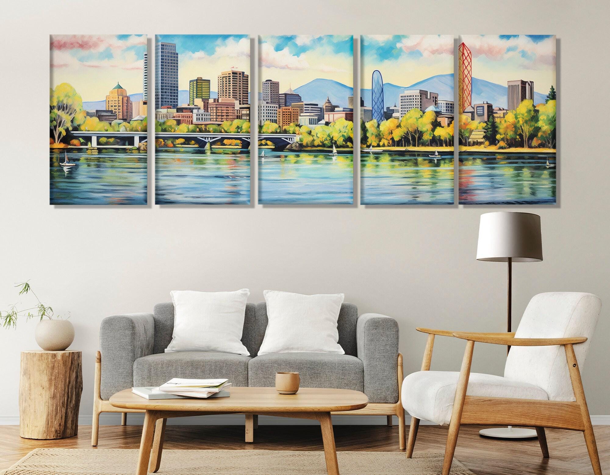 TUMOVO 3 Quadri Su Tela Portland Skyline - Stampe Artistiche Moderne, Pronti Da Appendere, 70x105 Cm - 2