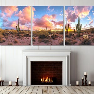 Sedona Wüste Sonnenuntergang Ölgemälde Leinwand, Arizona Wüste Poster, Arizona Wandkunst, Kakteen Malerei, gerahmt und fertig zum Aufhängen