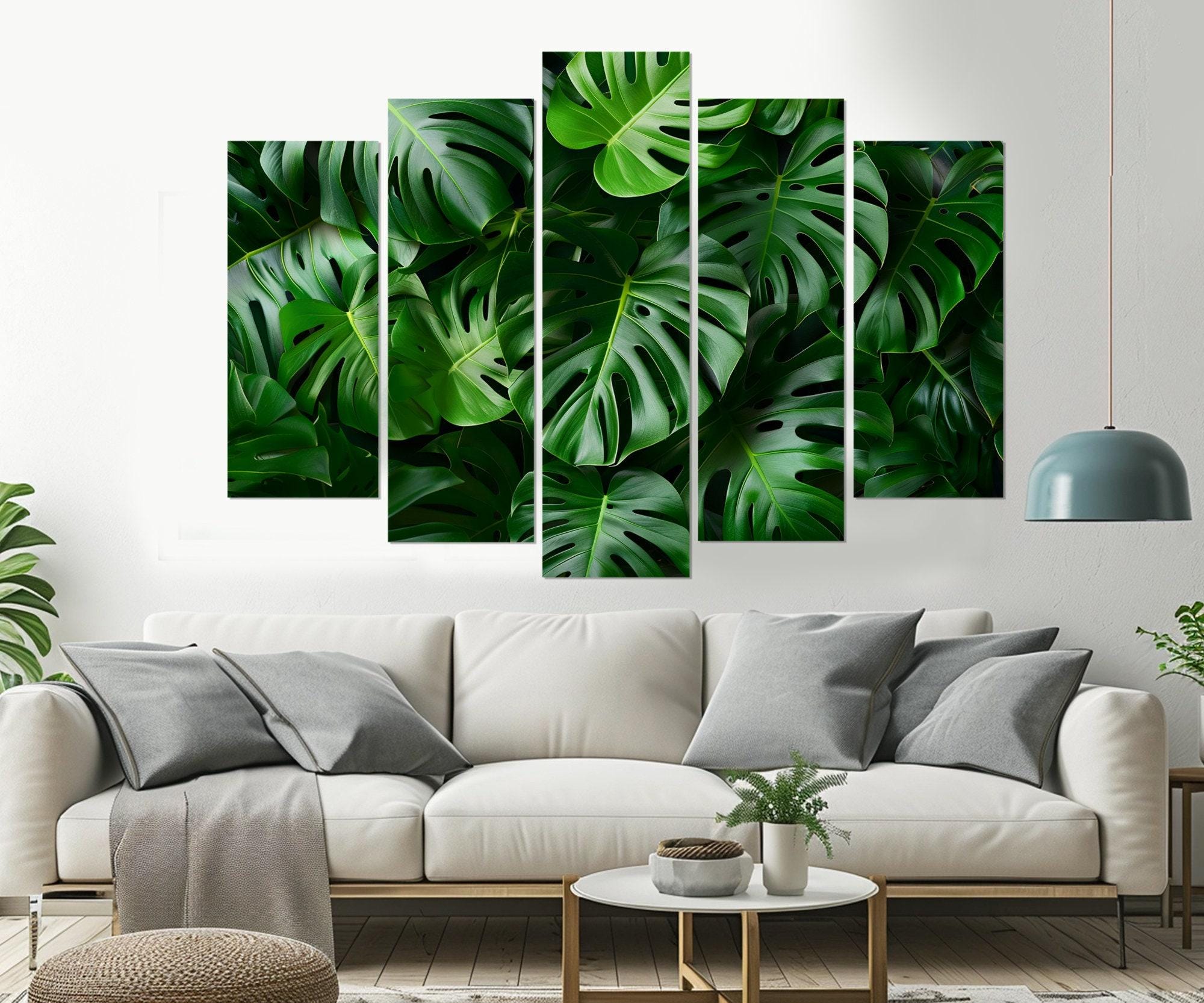 Tropical Green Leaves Canvas Print, Abstract Deep Green Wall Art ...