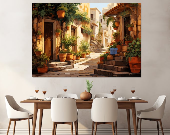 Italian Street Painting Canvas Print, Italy Wall Art, Italy Village Painting, Framed and Ready to Hang