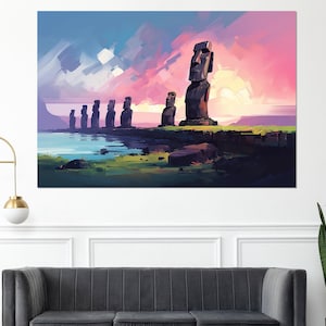 Easter Island Painting Canvas Print, Chile Canvas Art, Chile Wall Art, Framed and Ready to Hang