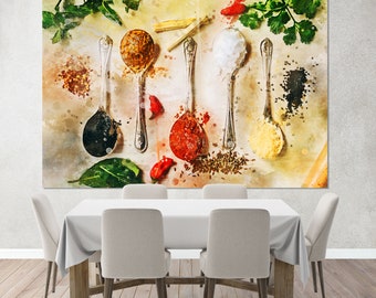 Spices Wall Art, Kitchen Canvas Print, Food Wall Art, Restaurant Decor, Herbs Poster, Kitchen Wall Art