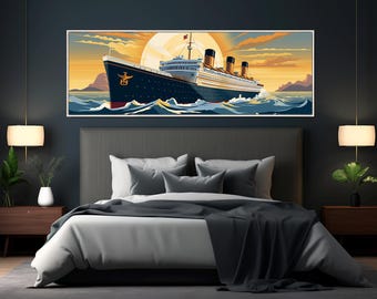Vintage Cruise Ship Poster Style Canvas Print, Art Deco, Framed & Ready to Hang